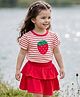 Babyhug Single Jersey Knit Half Sleeves Striped Top & Skirt Set Strawberry Embroidery - Red