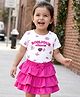 Babyhug Single Jersey Knit Half Sleeves Floral Printed Top & Layered Skirt Set - Pink & White