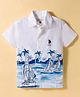 US Polo Assn Cotton Woven Half Sleeves Beach Theme Printed Shirt - White