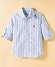 US Polo Assn 100% Cotton Woven Full Sleeves Striped Shirt With Logo Embroidery - Light Blue