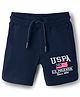 US Polo Assn 100% Cotton Knit Knee Length Text Embroidered Shorts - Navy Blue