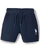 US Polo Assn 100% Cotton Knit Knee Length Shorts With Logo Embroidery - Navy Blue