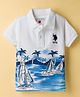 US Polo Assn 100% Cotton Knit Half Sleeves Nautical Theme Printed Polo T-Shirt - White