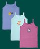 Kiddopanti Cotton Knit Pack Of 3 Sleeveless Love Unicorns & Stay Free Text Printed Slips - Pink Melange Aqua Green & Ink Blue