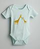 URBANRAC Cotton Knit Half Sleeves Giraffe Printed  Onesie - Sky Blue
