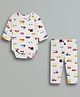 URBANRAC Cotton Knit Full Sleeves Cars & Trucks Printed Coordinating Onesie & Pants Set - White