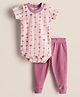 URBANRAC 100% Cotton Knit Hearts Printed Onesie & Pant Set - Pink