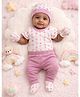 URBANRAC 100% Cotton Knit Half Sleeves Striped & Heart Printed Onesie & Pant With Essentials Set - Pink