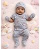 URBANRAC 100% Cotton Knit Half Seeves Animals Printed Onesies & Pant With Essentials Set - Grey
