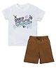 Etched Design 100% Cotton Knit Half Sleeves Keep It Cool Text printed Tee & Shiorts Set - White & Brown