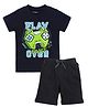 Etched Design 100% Cotton Knit Half Sleeves Play Over Text Printed Tee & Shorts - Navy  Blue & Black
