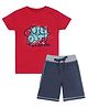 Etched Design 100% Cotton Knit Half Sleeves Chill Out Text Printed Tee & Shorts - Red & Blue