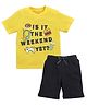 Etched Design 100% Cotton Knit  Half Sleeves Typography Printed Tee & Shorts - Yellow & Black