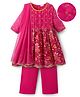 EARTHY TOUCH Cotton Woven Three Fourth Sleeves Kurti Salwar Set with Floral Print & Dupatta - Dark Pink