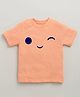 Etched Design 100% Cotton Knit Half Sleeves Smiley Face Printed Tee - Peach