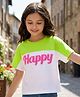 Pine Kids Cotton Knit Drop Shoulder Half Sleeves Cut & Sew T-Shirt with Happy Embroidery - White