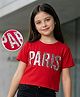 Pine Kids Cotton Knit Half Sleeves T-Shirt with Sequin Detailing - Red