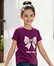 Pine Kids Cotton Knit Half Sleeves T-Shirt with Bow Embroidery - Purple