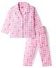 Babyhug Disney Cotton Knit Full Sleeves Co-Ord Shirt & Pyjama Night-Suit With Checks & Bow Print - Pink