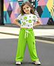 Fashion Dream Lycra Woven Half Sleeves Smiley Face Printed Top & Pant Set - Parrot Green