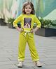 Fashion Dream Lycra Woven Three Fourth Sleeves I Dont Care Text Printed Top & Pant Set - Yellow