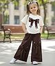 Fashion Dream Lycra Knit Half Sleeves Bow Applique Detailed  Top & Pant Set - White