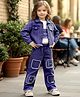 Fashion Dream Denim Knit Full Sleeves Typography Printed Patch Detailed Jacket & Pant Set With Crop Top - Dark Blue