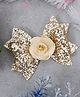 Daizy Glitter & Stone Embellished Bow & Floral Applique Detailed Alligator Hair Clip - Golden