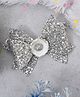 Daizy Glitter & Stone Embellished Bow & Floral Applique Detailed Alligator Hair Clip - Silver