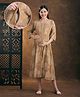 NIGHTSPREE Viscose Rayon Woven Three Fourth Sleeves Floral Printed Maternity Dress With Side Zipper Nursing Access - Mustard
