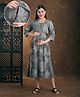 NIGHTSPREE Viscose Rayon Woven Three Fourth Sleeves Floral Printed Maternity Dress With Side Zipper Nursing Access - Grey