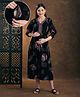 NIGHTSPREE Viscose Rayon Woven Three Fourth Sleeves Geometric Printed Maternity Dress With Side Zipper Nursing Access - Black