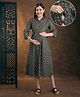 NIGHTSPREE Cotton Woven Three Fourth Sleeves Abstract Printed Maternity Dress With Side Zipper Nursing Access - Brown
