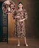 NIGHTSPREE Viscose Rayon Woven Half Sleeves Abstract Printed Maternity Dress With Side Zipper Nursing Access - Maroon