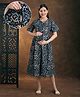 NIGHTSPREE Viscose Rayon Woven Half Sleeves Abstract Printed Maternity Dress With Side Zipper Nursing Access - Navy Blue