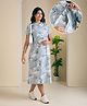 NIGHTSPREE Linen Woven Half Sleeves Floral Printed Maternity Dress With Side Zipper Nursing Access - Blue