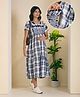 NIGHTSPREE Cotton Woven Half Sleeves Checked Maternity Dress With Side Zipper Nursing Access - Blue