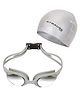 Strauss Swimming Kit | UV & Anti Fog Protection Swimming Goggles for Women, Men & Kids | Swimming Cap for Men, Kids 6-14 Girls, Boys & Women | Fully Adjustable for All Age Groups | Grey