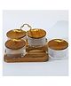 glass bowl with acacia wood lid  tray and golden handle ,set of 4| ST101861 - 160 ml Each