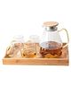 UMAI Borosilicate Glass Water Jug with Lid (1820ml), 4 Cups (320ml) & Bamboo Tray | Glass Jug for Water, Juice, Coffee, Iced Tea | Gift Items | Diwali Gift