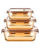 The Better Home Pack of 3 Borosilicate Glass Kitchen Containers Set with Airvent Pp Lid | Airtight Rectangular Fridge Storage Boxes for Grains, Spices, Snacks | 356ml 600ml 970ml Capacity | Amber