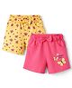 Doodle Poodle 100% Cotton Knit Knee Length Shorts with Butterfly Print & Bow Applique Pack of 2 - Pink & Yellow
