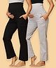 The Mom Store Cotton Woven Pack Of 2 Solid Maternity Track Pants - Grey & Black