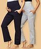 The Mom Store Cotton Woven Pack Of 2 Solid Maternity Track Pants - Grey & Navy Blue