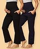 The Mom Store Cotton Woven Pack Of 2 Solid Maternity Track Pants - Navy Blue & Black