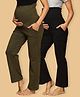 The Mom Store Cotton Woven Pack Of 2 Solid Maternity Track Pants - Olive & Black