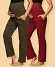 The Mom Store Cotton Woven Pack Of 2 Solid Maternity Track Pants - Olive & Maroon