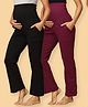 The Mom Store Cotton Woven Pack Of 2 Solid Maternity Track Pants - Black & Wine
