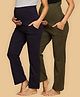 The Mom Store Cotton Woven Pack Of 2 Solid Maternity Track Pants - Olive & Navy Blue
