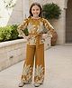 Cutiekins Rayon Woven Three Fourth Sleeves Leaf Printed Top & Palazzo Set - Mustard & White